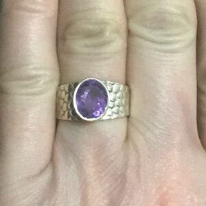 Silver Ring with Purple Amethyst  Gemstone